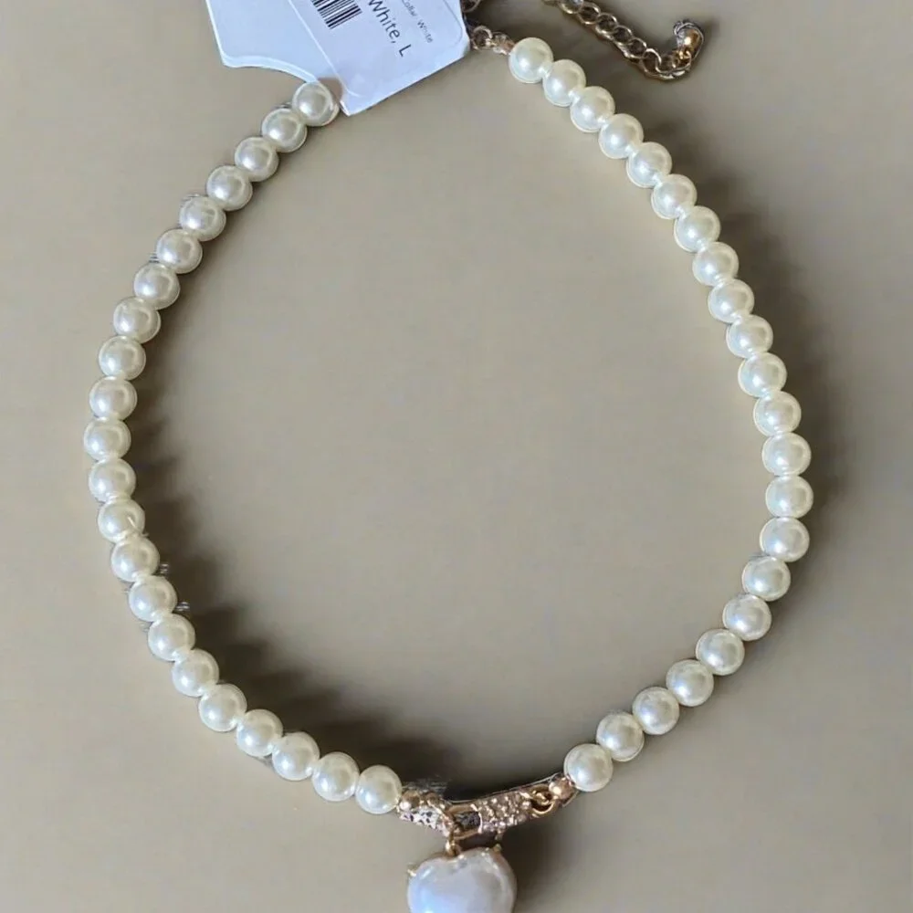 Bark Fifth Avenue Heart & Pearl Pet Necklace – Size L – NWT
